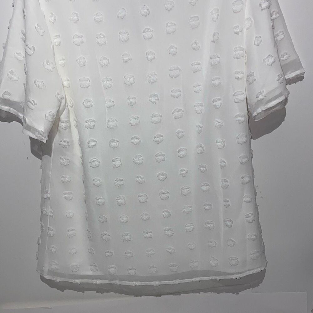 Blooming Jelly Women's White Swiss Dot Short Sleeve V-Neck Top Blouse Size Large - Picture 6 of 8